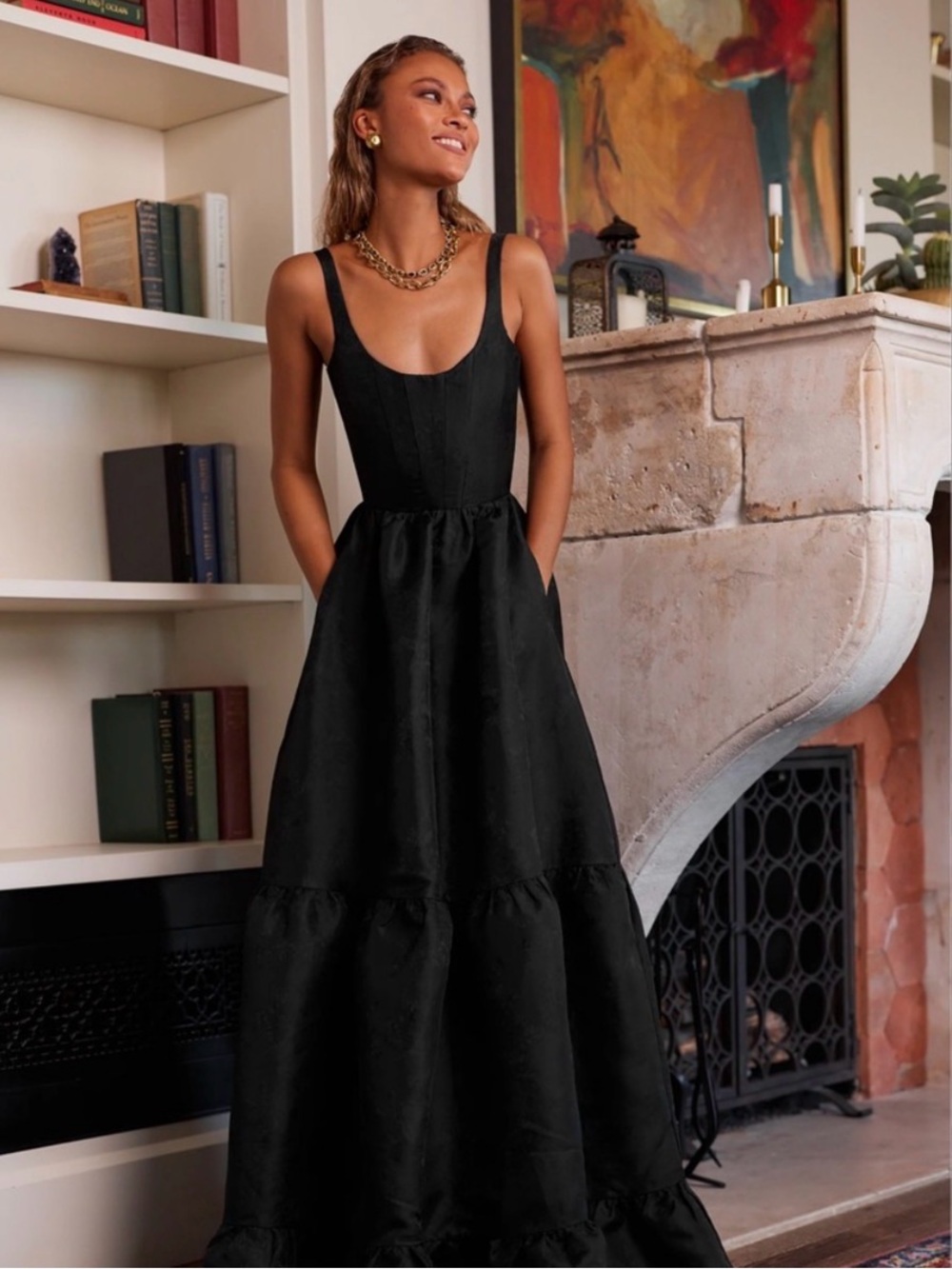 V. Chapman Avery Dress- Black Scoop-Neck Maxi Dress